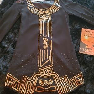 GUESS MARCIANO, Black and gold beaded dress, size XS